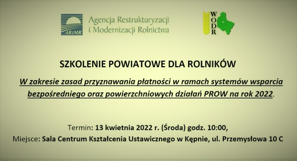 Szkolenie z dopłat bezpośrednich i obszarowych z PROW - edycja 2022